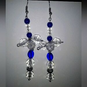 Blue Clear Silver Womans Chandelier Earrings